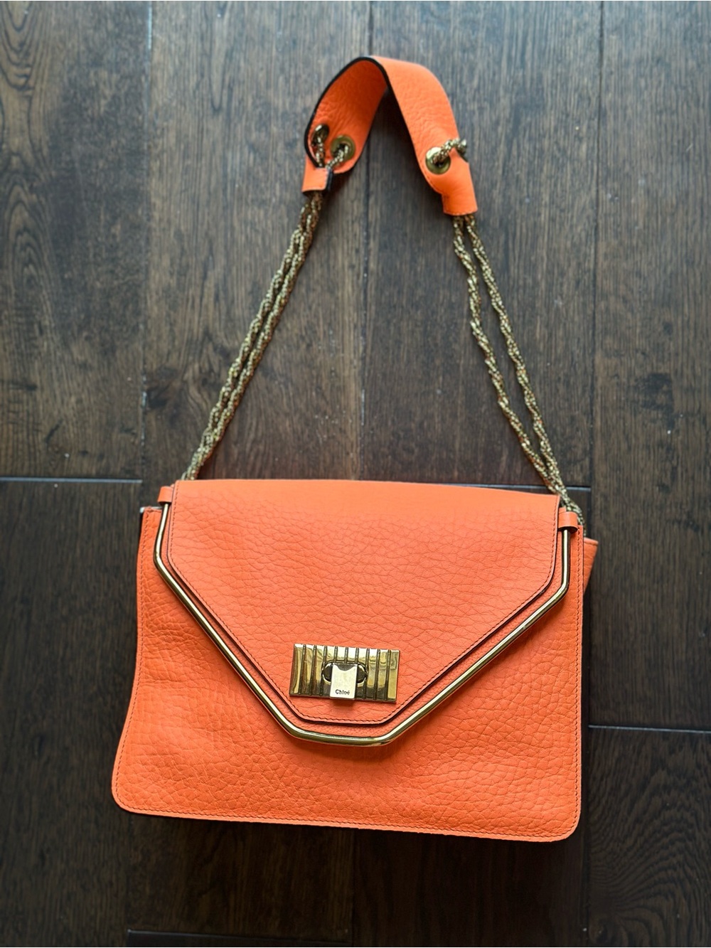Chloe Neon Orange Leather Medium Sally Flap Shoulder Bag
